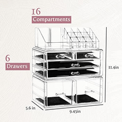 Clear Cosmetic Storage Organizer for Vanity Bathroom Counter or Dresser