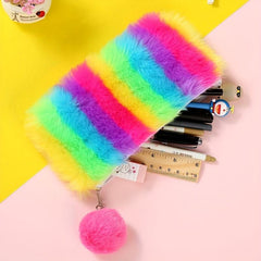 Colorful Plush Makeup Bag Zipper Roomy Brush Organizer