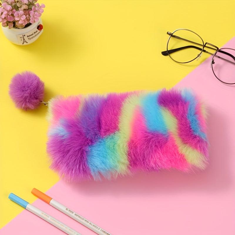 Colorful Plush Makeup Bag Zipper Roomy Brush Organizer