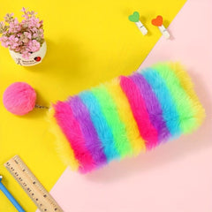 Colorful Plush Makeup Bag Zipper Roomy Brush Organizer