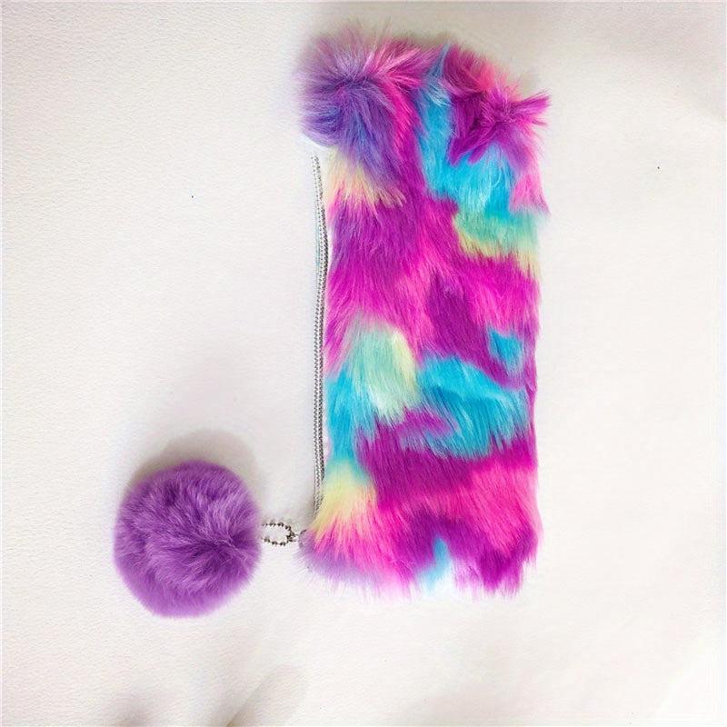 Colorful Plush Makeup Bag Zipper Roomy Brush Organizer