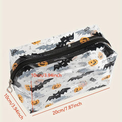 Halloween Pumpkin & Bat Print Cosmetic Bag