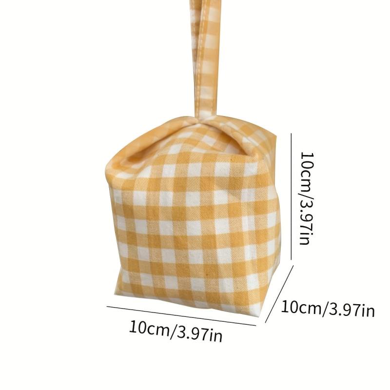 Portable Makeup Bag with Handle - Travel-Friendly Plaid Design