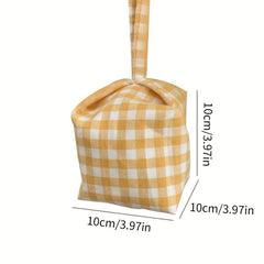 Portable Makeup Bag with Handle - Travel-Friendly Plaid Design