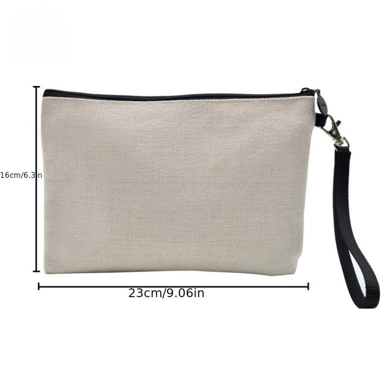 Portable Linen Zipper Clutch Makeup Bag with Wrist Strap