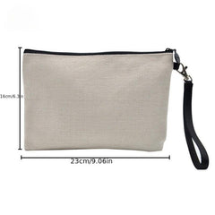 Portable Linen Zipper Clutch Makeup Bag with Wrist Strap