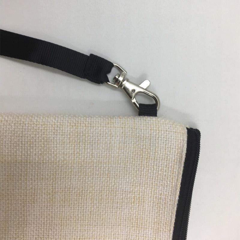 Portable Linen Zipper Clutch Makeup Bag with Wrist Strap