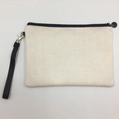Portable Linen Zipper Clutch Makeup Bag with Wrist Strap