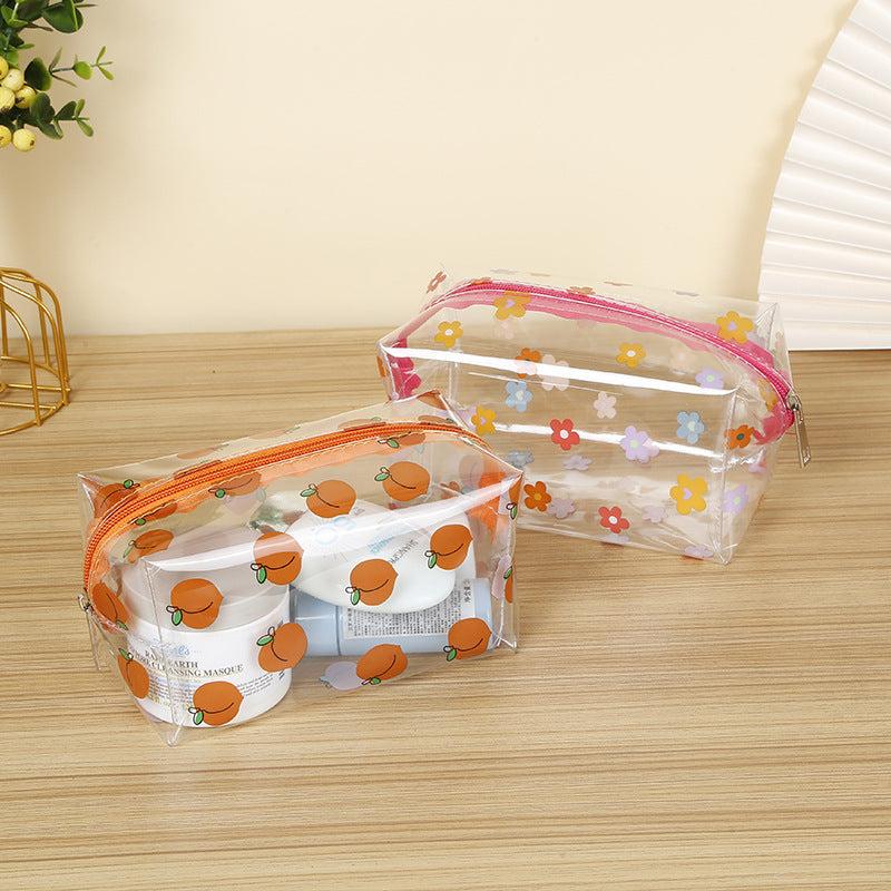Peach Print Zipper Makeup Bag PVC Waterproof Travel Toiletry Bag