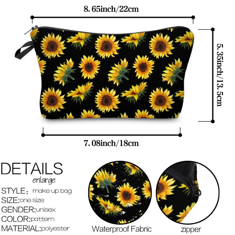 Sunflower Flowers Cosmetic Bag Waterproof Makeup Toiletry Pouch