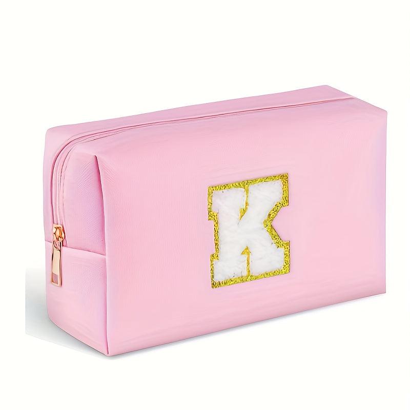 Monogrammed PU Waterproof Travel Toiletry Bag for Women, Letter K