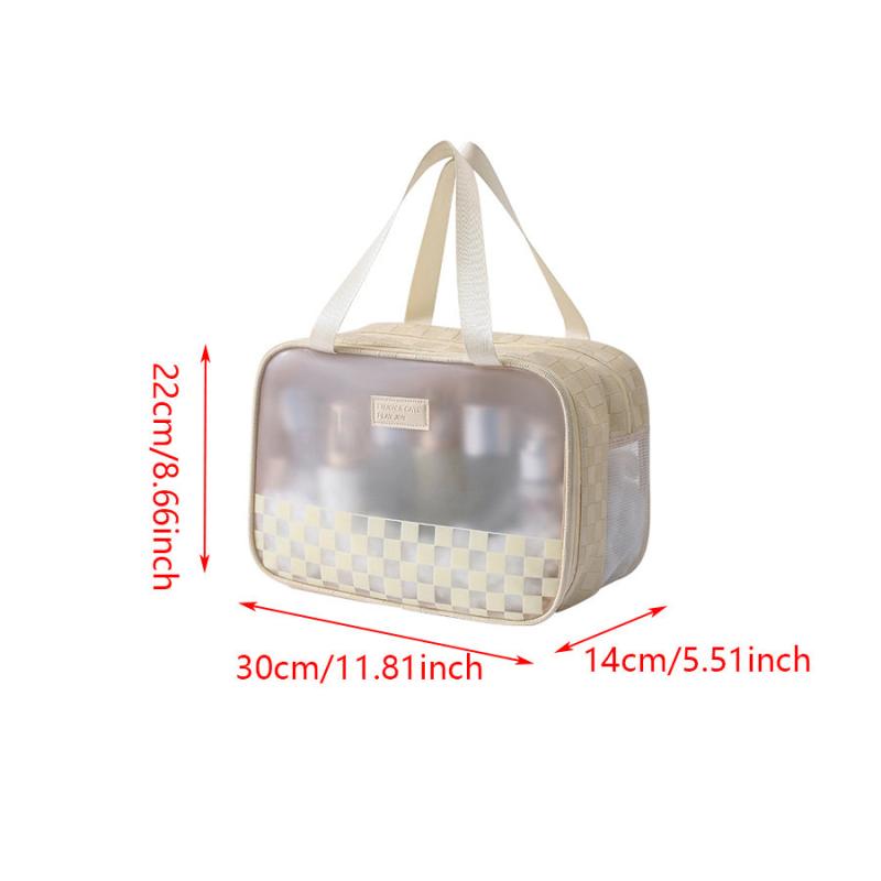 Checkered Pattern Toiletry Travel Bag with Dry & Wet Separation