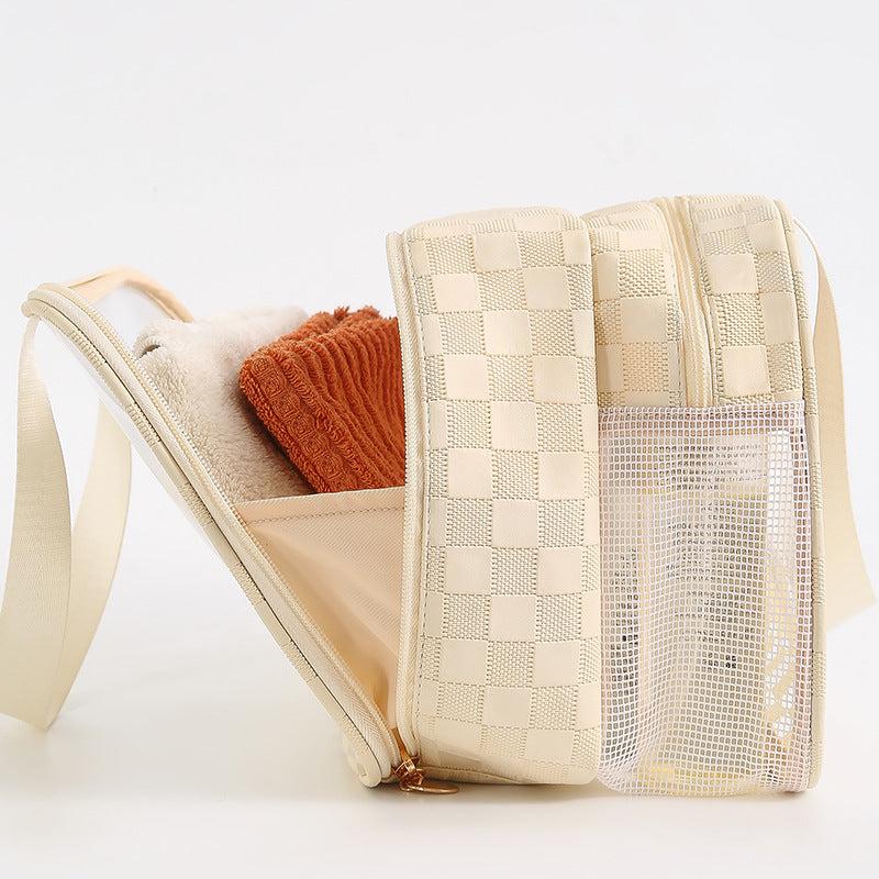 Checkered Pattern Toiletry Travel Bag with Dry & Wet Separation
