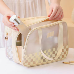 Checkered Pattern Toiletry Travel Bag with Dry & Wet Separation
