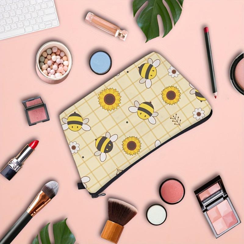 Sunflower Bee Cosmetic Bag Waterproof Makeup Bag for Travel