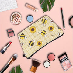 Sunflower Bee Cosmetic Bag Waterproof Makeup Bag for Travel