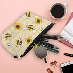 Sunflower Bee Cosmetic Bag Waterproof Makeup Bag for Travel
