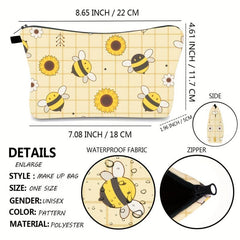 Sunflower Bee Cosmetic Bag Waterproof Makeup Bag for Travel