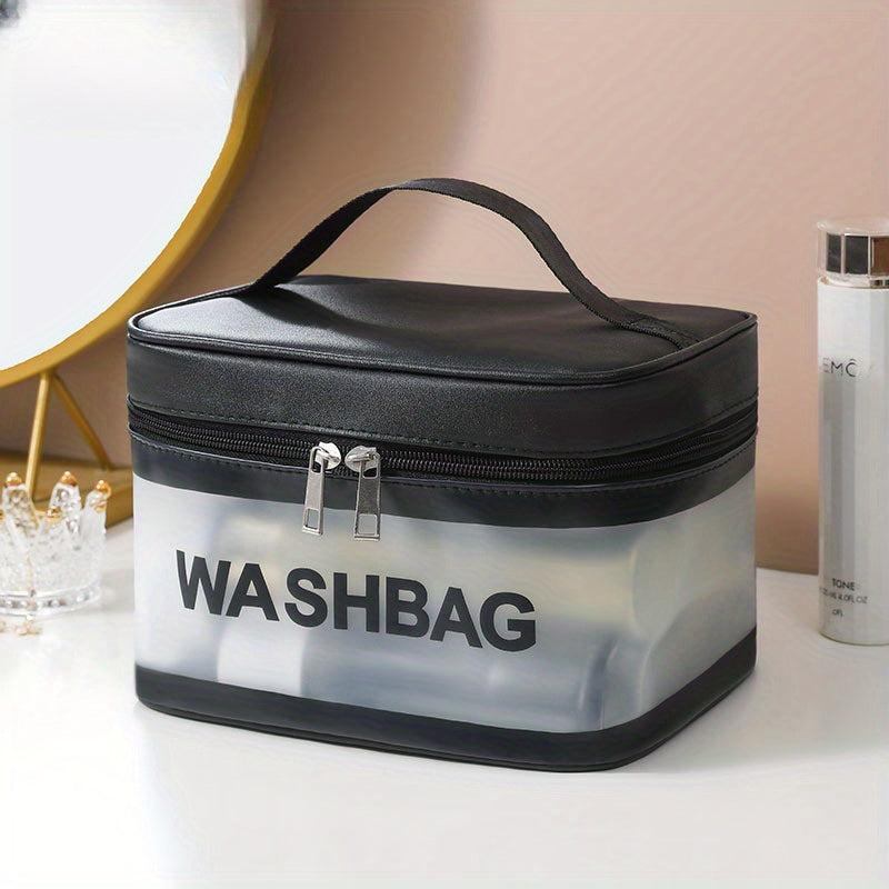 Letter Print PU Cosmetic Bag Waterproof Large Capacity Toiletry Bag