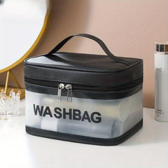 Letter Print PU Cosmetic Bag Waterproof Large Capacity Toiletry Bag