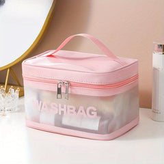 Letter Print PU Cosmetic Bag Waterproof Large Capacity Toiletry Bag