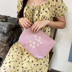 Flower Corduroy Cosmetic Bag Large Capacity