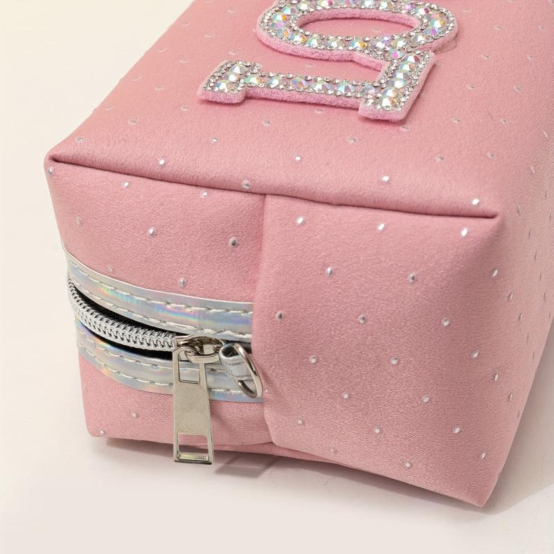 Letter Patched Rhinestone Makeup Bag LOVE Letters Travel Zipper Pouch