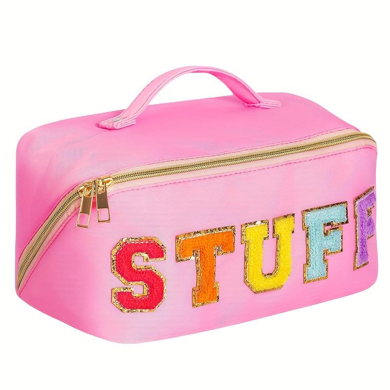 Large Capacity Travel Cosmetic Bag For Women Letter Patch Makeup Bag Waterproof