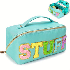 Large Capacity Travel Cosmetic Bag For Women Letter Patch Makeup Bag Waterproof