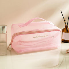 Large Capacity Mesh Makeup Bag With Handy Handle Clear Toiletry Bag