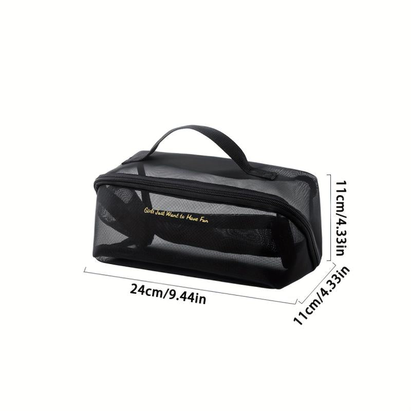 Large Capacity Mesh Makeup Bag With Handy Handle Clear Toiletry Bag