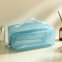 Large Capacity Mesh Makeup Bag With Handy Handle Clear Toiletry Bag