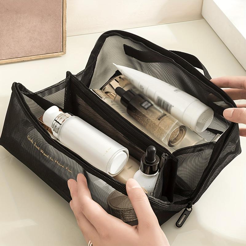 Large Capacity Mesh Makeup Bag With Handy Handle Clear Toiletry Bag