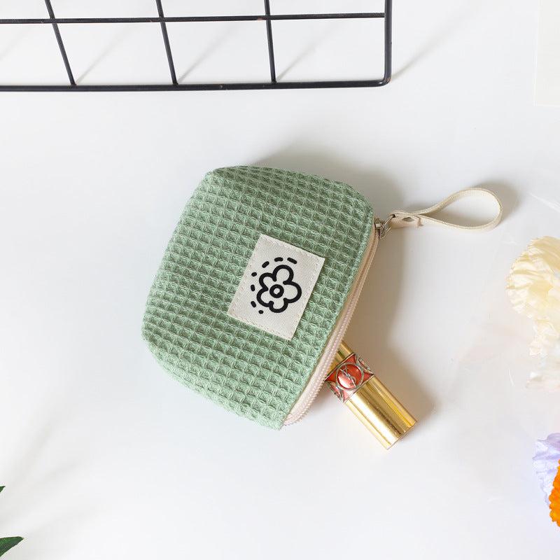 Waffle Lipstick Storage Bag Japanese Style Portable Wristlet Summer Flowers