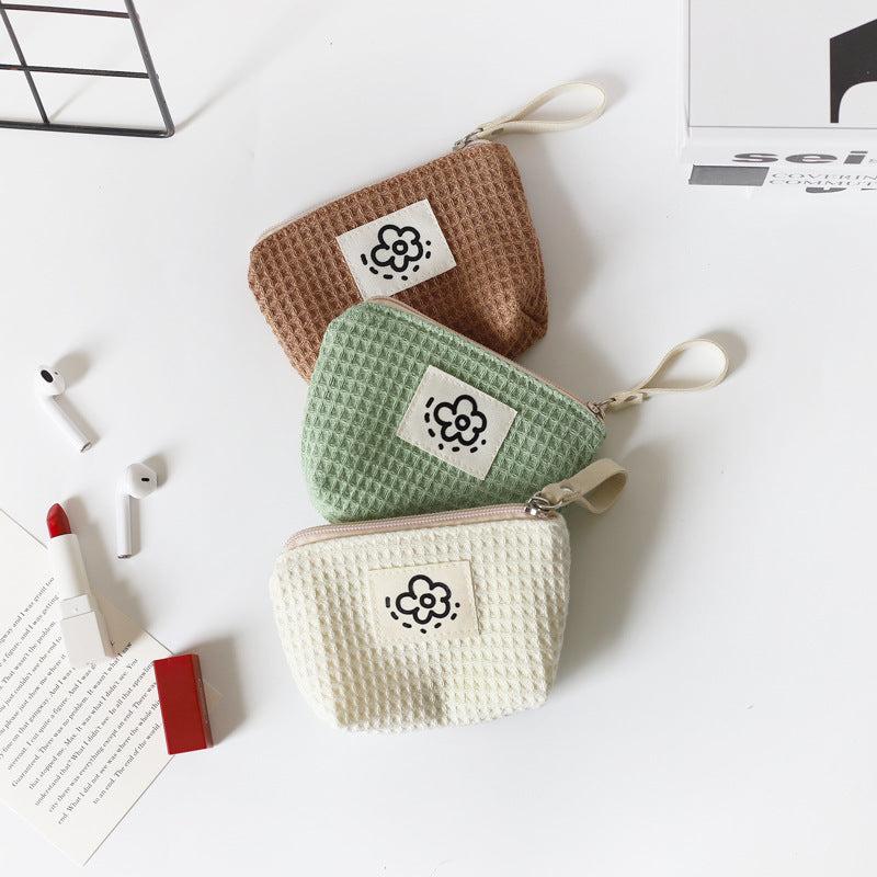 Waffle Lipstick Storage Bag Japanese Style Portable Wristlet Summer Flowers
