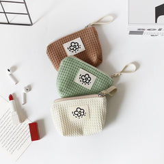 Waffle Lipstick Storage Bag Japanese Style Portable Wristlet Summer Flowers