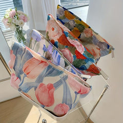Colorful Flower Makeup Bag Portable Travel Storage Large Capacity