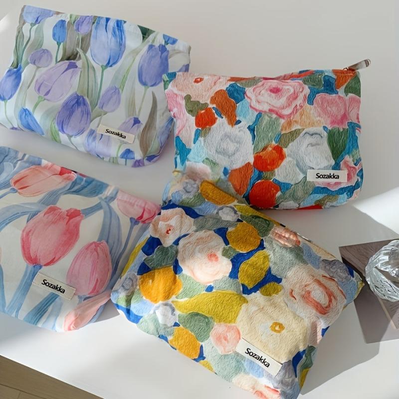 Colorful Flower Makeup Bag Portable Travel Storage Large Capacity
