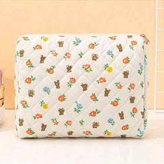 Bear & Floral Pattern Cosmetic Bag For Women Style Roomy Zipper Makeup Bag