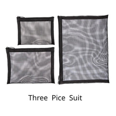 Transparent Mesh Cosmetic Storage Bag Set - Three Piece
