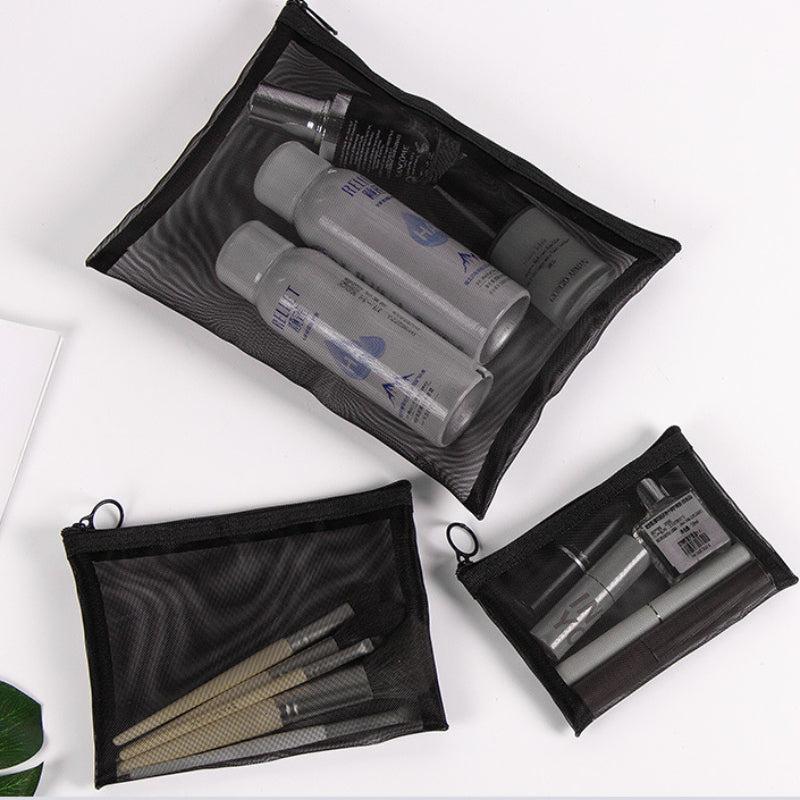 Transparent Mesh Cosmetic Storage Bag Set - Three Piece