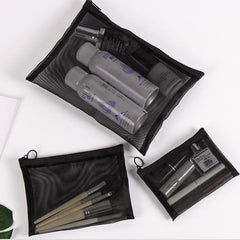 Transparent Mesh Cosmetic Storage Bag Set - Three Piece