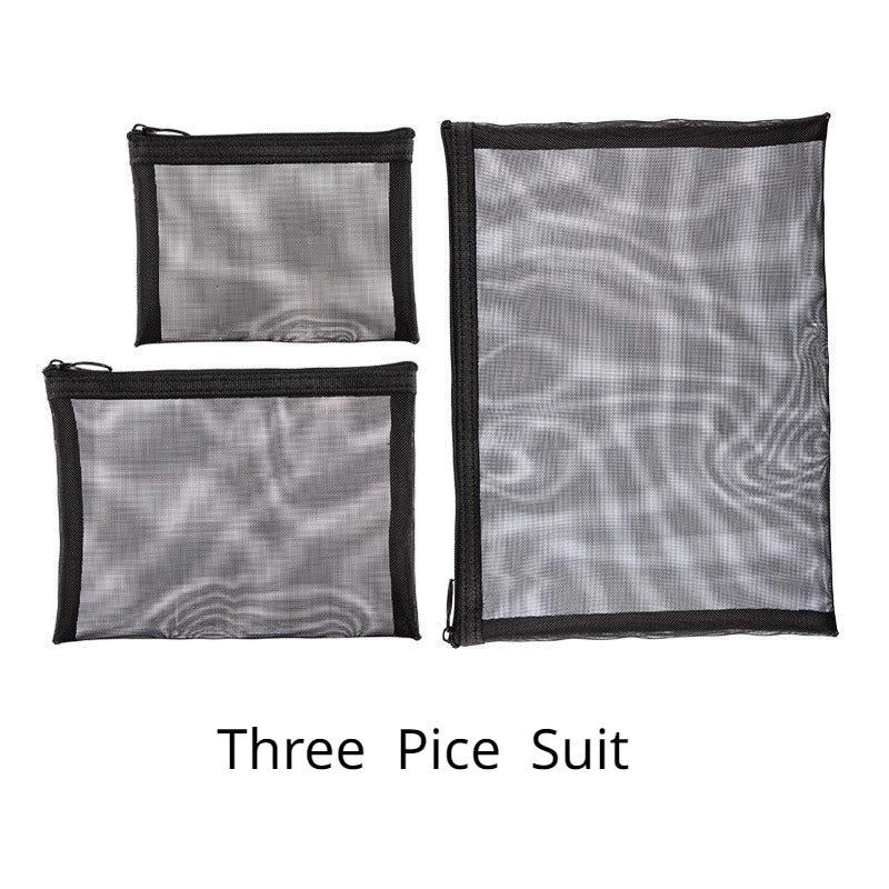 Transparent Mesh Cosmetic Storage Bag Set - Three Piece