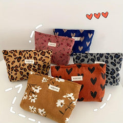 Roomy Corduroy Toiletry Bag for Women - Travel Makeup Pouch Organizer