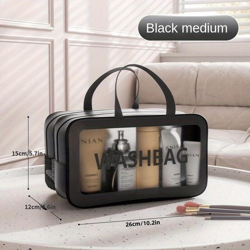 2 In 1 Large Clear Travel Toiletry Bag Makeup Cosmetics Skin Care Waterproof