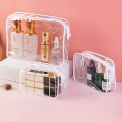 Travel Organizer Bath Toiletry Wash Storage Bag Red Zipper Clear Makeup Pouch