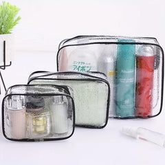 Travel Organizer Bath Toiletry Wash Storage Bag Red Zipper Clear Makeup Pouch