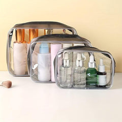 Travel Organizer Bath Toiletry Wash Storage Bag Red Zipper Clear Makeup Pouch