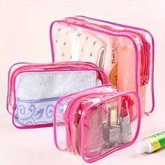 Travel Organizer Bath Toiletry Wash Storage Bag Red Zipper Clear Makeup Pouch