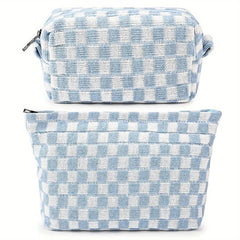 2pcs Checkered Makeup Bag Travel Toiletry Organizer for Women